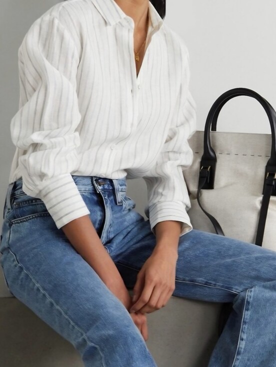 Reformation Tops - REFORMATION Preston White Blue Striped 100% Linen Button Down Shirt Women's SZ M
